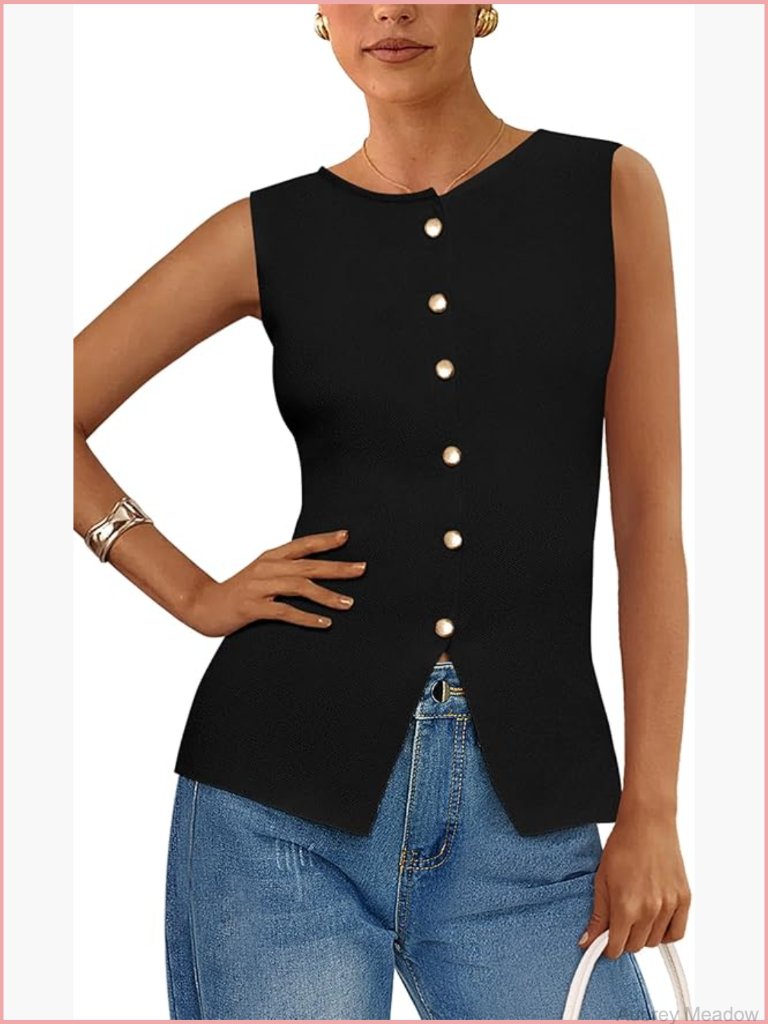 Sweater Vest Button Down Tank Tops Sleeveless Knit Business Casual